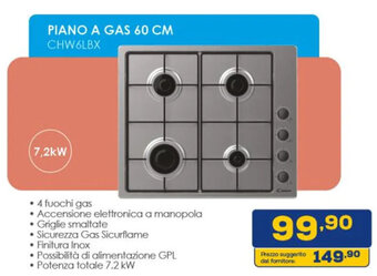 Euronics CANDY PIANO A GAS 60 CM CHW6LBX offerta
