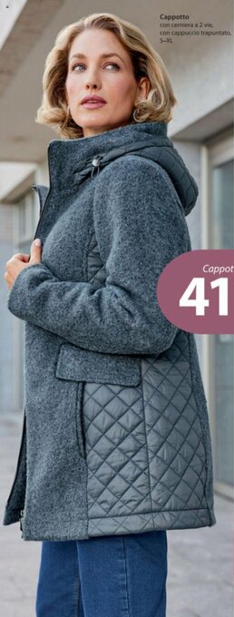 NKD Cappotto con cerniera a 2 vie, con cappuccio trapuntato, S-XL offerta