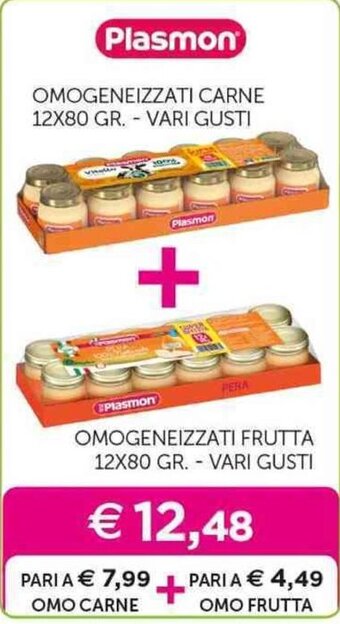 Plasmon OMOGENEIZZATI CARNE 12X80 GR.- VARI GUSTI + OMOGENEIZZATI FRUTTA 12X80 GR.- VARI GUSTI