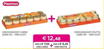 Plasmon OMOGENEIZZATI CARNE 12X80 GR. VARI GUSTI + OMOGENEIZZATI FRUTTA 12X80 GR.- VARI GUSTI