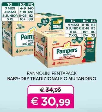 Pampers PANNOLINI PENTAPACK BABY-DRY TRADIZIONALE O MUTANDINO