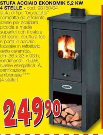 Mondo Brico STUFA ACCIAIO EKONOMIK 5,2 KW 4 STELLE offerta