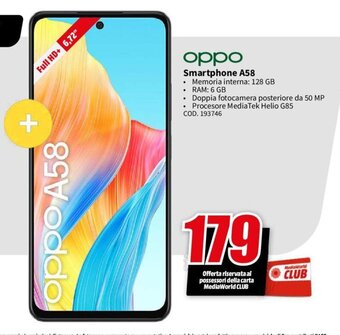 MediaWorld oppo Smartphone A58 offerta