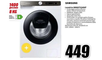 MediaWorld SAMSUNG Lavatrice WW80T554DAT offerta