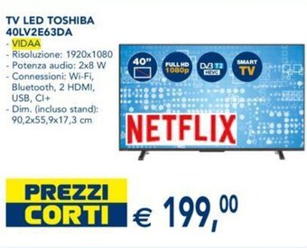 Esselunga TV LED TOSHIBA 40LV2E63DA offerta