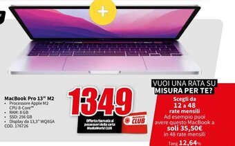 MediaWorld MacBook Pro 13" M2 offerta