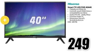 MediaWorld Hisense Smart TV LED FHD 40A4K offerta