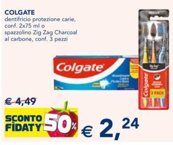 Esselunga COLGATE dentifricio protezione carie, conf. 2x75 ml o spazzolino Zig Zag Charcoal al carbone, conf. 3 pezzi offerta