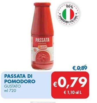MD Discount PASSATA DI POMODORO GUSTATO ml 720 offerta
