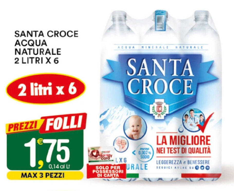 Offerta SANTA CROCE ACQUA NATURALE 2 LITRI X 6 2 litri x 6 nel