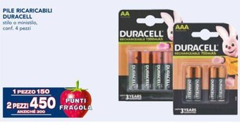 Esselunga PILE RICARICABILI DURACELL stilo o ministilo, conf. 4 pezzi offerta