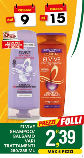 Gecop ELVIVE SHAMPOO/ BALSAMO VARI TRATTAMENTI 250/285 ML offerta