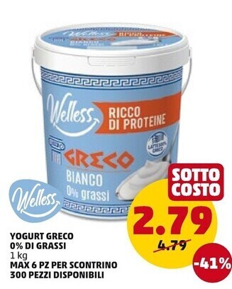 PENNY Welless yogurt greco 0% di grassi offerta