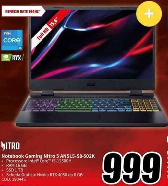 MediaWorld Acer Notebook Gaming Nitro 5 AN515-58-502K offerta