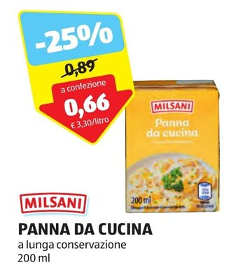 ALDI MILSANI PANNA DA CUCINA a lunga conservazione 200 ml offerta