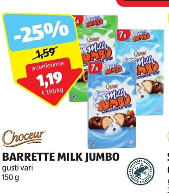ALDI Choceur BARRETTE MILK JUMBO gusti vari 150 g offerta