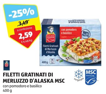 ALDI FILETTI GRATINATI DI MERLUZZO D'ALASKA MSC 400 g offerta