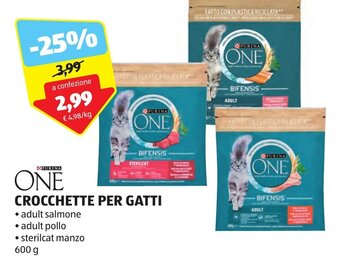 PURINA ONE CROCCHETTE PER GATTI • adult salmone • adult pollo 600 g