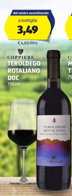 ALDI COPPIERE TEROLDEGO ROTALIANO DOC 750 ml offerta