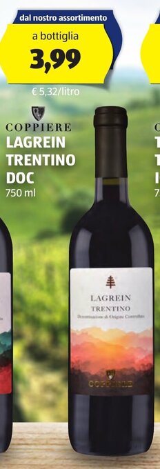 ALDI COPPIERE LAGREIN TRENTINO DOC 750 ml offerta