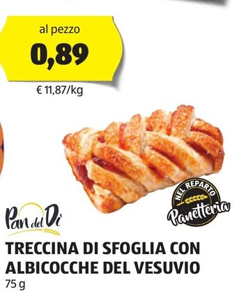 ALDI Pan del Di TRECCINA DI SFOGLIA CON ALBICOCCHE DEL VESUVIO 75 g offerta