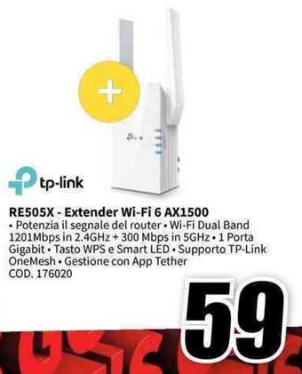 MediaWorld tp-link RE505X - Extender Wi-Fi 6 AX1500 offerta