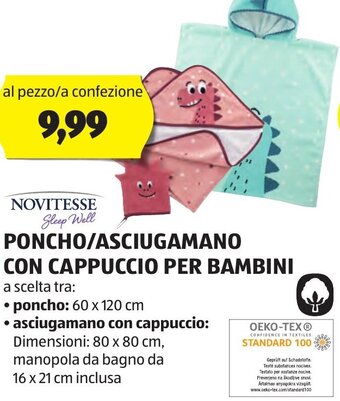 ALDI NOVITESSE Sleep Well PONCHO/ASCIUGAMANO CON CAPPUCCIO PER BAMBINI offerta