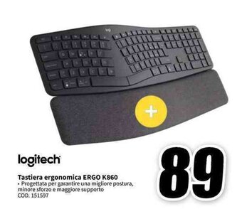 MediaWorld logitech Tastiera ergonomica ERGO K860 offerta