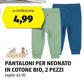 ALDI Lily & Dan PANTALONI PER NEONATO IN COTONE BIO, 2 PEZZI 62-92 offerta