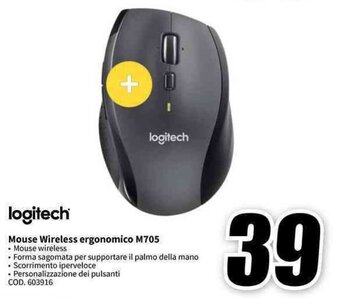 MediaWorld logitech Mouse Wireless ergonomico M705 offerta