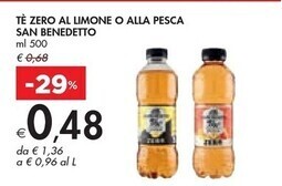 Bennet San benedetto tè zero al limone o alla pesca offerta