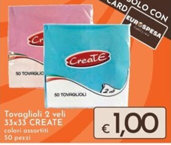 Eurospesa Tovaglioli 2 veli 33x33 CREATE colori assortiti 50 pezzi offerta