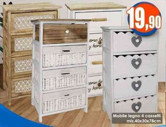 Mobile legno 4 cassetti mis.40x30x78cm