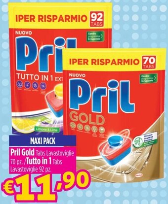 Saponi e profumi Pril Gold Tabs Lavastoviglie 70 pz./Tutto in 1 Tabs Lavastoviglie 92 pz. offerta