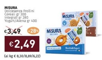 Prezzemolo e Vitale MISURA Dolcesenza Frollini Cereali gr 300 Integrali gr 280 Yogurt/Avena gr 400 offerta