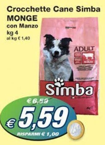 Prix Quality Crocchette Cane Simba MONGE con Manzo kg 4 offerta