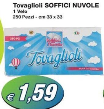 Prix Quality Tovaglioli SOFFICI NUVOLE 1 Velo 250 Pezzi - cm 33 x 33 offerta