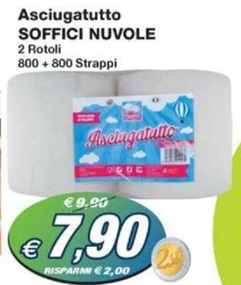 Asciugatutto SOFFICI NUVOLE 2 Rotoli 800+800 Strappi