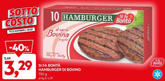 DPiù SI FA BONTÀ HAMBURGER DI BOVINO 750 g offerta