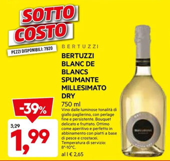 BERTUZZI BLANC DE BLANCS SPUMANTE MILLESIMATO DRY 750 ml
