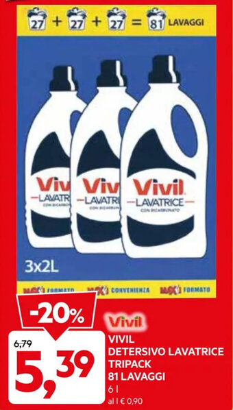 DPiù VIVIL DETERSIVO LAVATRICE TRIPACK 81 LAVAGGI 6 l offerta