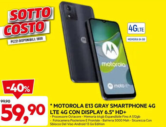 DPiù MOTOROLA E13 GRAY SMARTPHONE 4G LTE 4G CON DISPLAY 6.5" HD+ offerta
