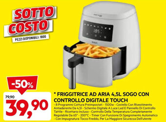 DPiù FRIGGITRICE AD ARIA 4,5L SOGO CON CONTROLLO DIGITALE TOUCH offerta