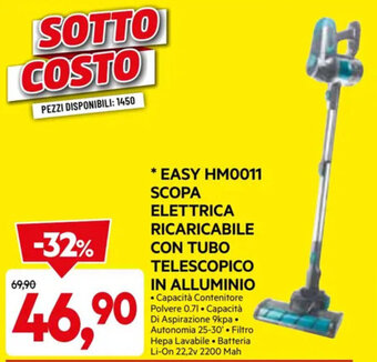 EASY HM0011 SCOPA ELETTRICA RICARICABILE CON TUBO TELESCOPICO IN ALLUMINIO