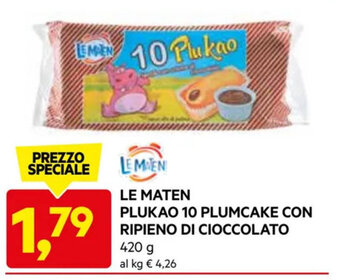 DPiù LE MATEN PLUKAO 10 PLUMCAKE CON RIPIENO DI CIOCCOLATO 420 g offerta