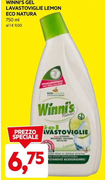 DPiù WINNI'S GEL LAVASTOVIGLIE LEMON ECO NATURA 750 ml offerta
