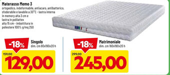 DPiù Materasso Memo 3 Singolo cm 80 x 190 x 20 h offerta