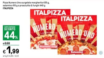 Iper La Grande Pizza Numero Uno surgelata margherita 435 g, salamino 410 g o prosciutto & funghi 440 g ITALPIZZA offerta