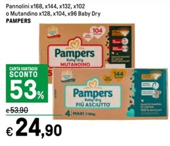 Iper La Grande Pannolini x168, x144, x132, x102 o Mutandino x128, x104, x96 Baby Dry PAMPERS offerta