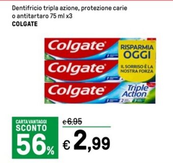 Iper La Grande Dentifricio tripla azione, protezione carie o antitartaro 75 ml x3 COLGATE offerta